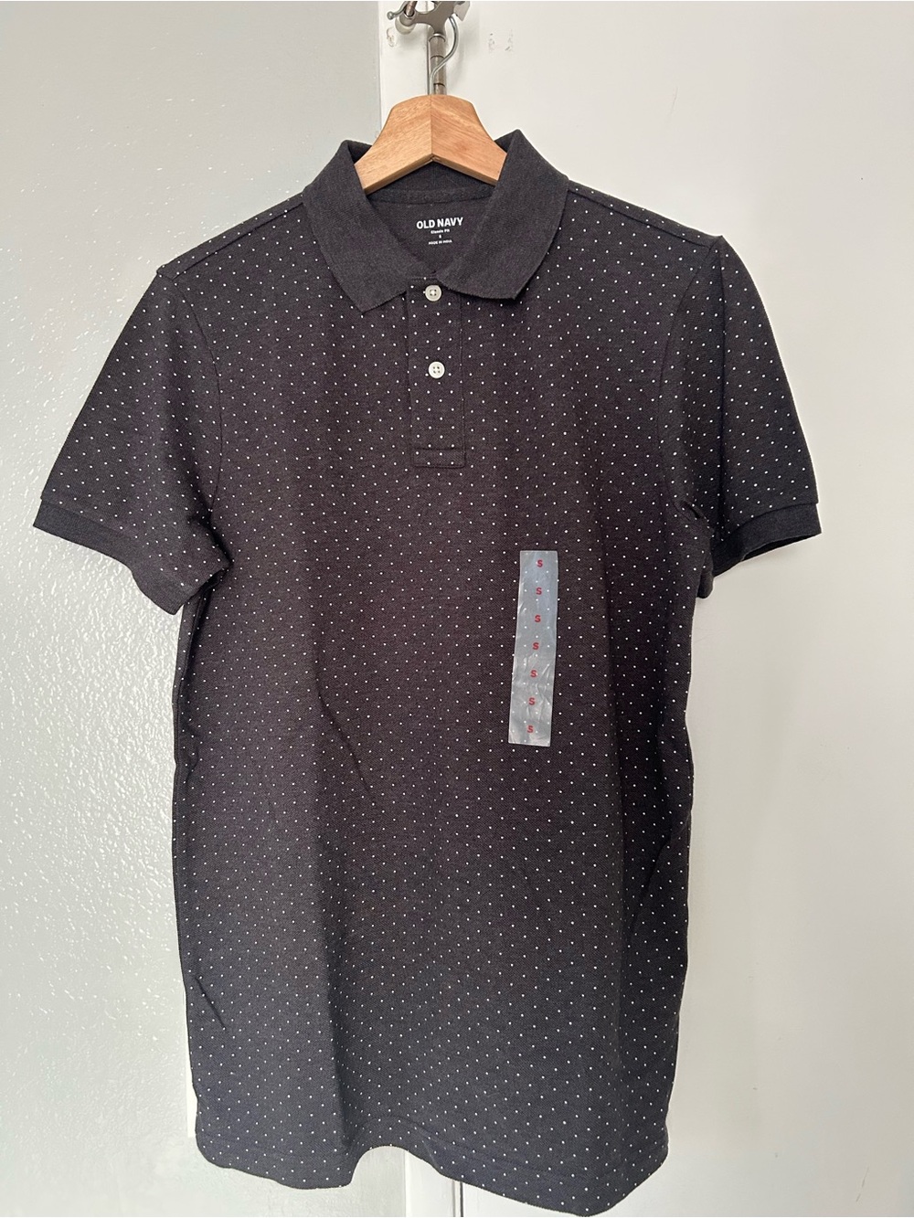 Old Navy Men's Gray Polo Shirt with Micro Dot Pattern